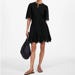 NWT Madewell Eyelet Flutter Sleeve Mini Dress in Cotton Jet Black Size 4